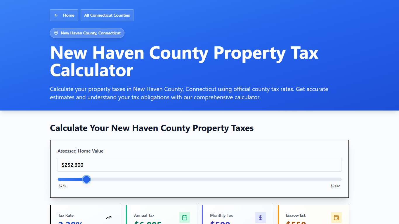 New Haven County, CT Property Tax Calculator 2025-2026